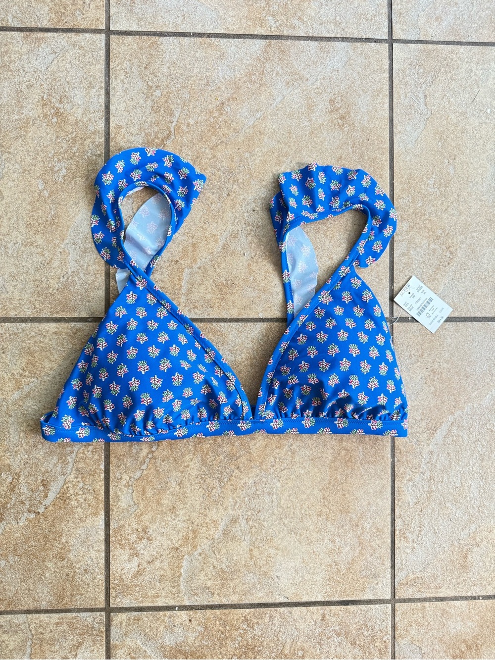 NWT J. Crew Floral Blue Ruffle-shoulder V-neck Bikini Top Women’s XL
